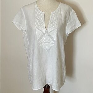 Lilly Pulitzer White 100% Linen Breakers Top Size Small | V-Neck Embroidered